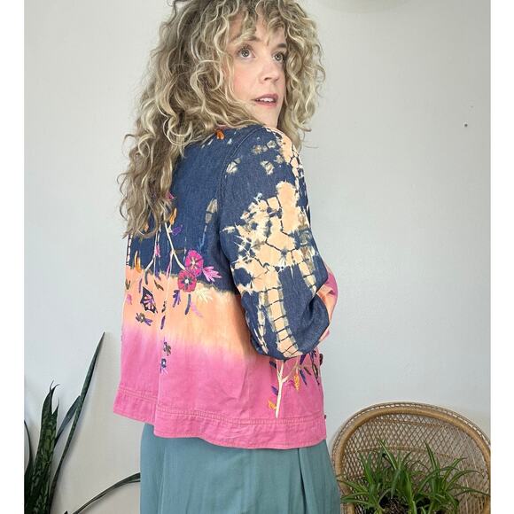 90s Boho Tie Dye Embroidered Jacket - Picture 3 of 10